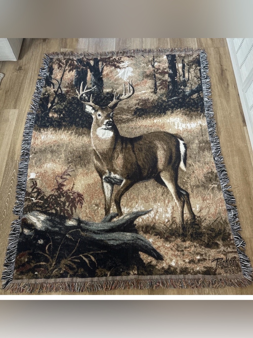 Vintage 1993 Picken Deer Outdoors Tapestry Throw Blanket